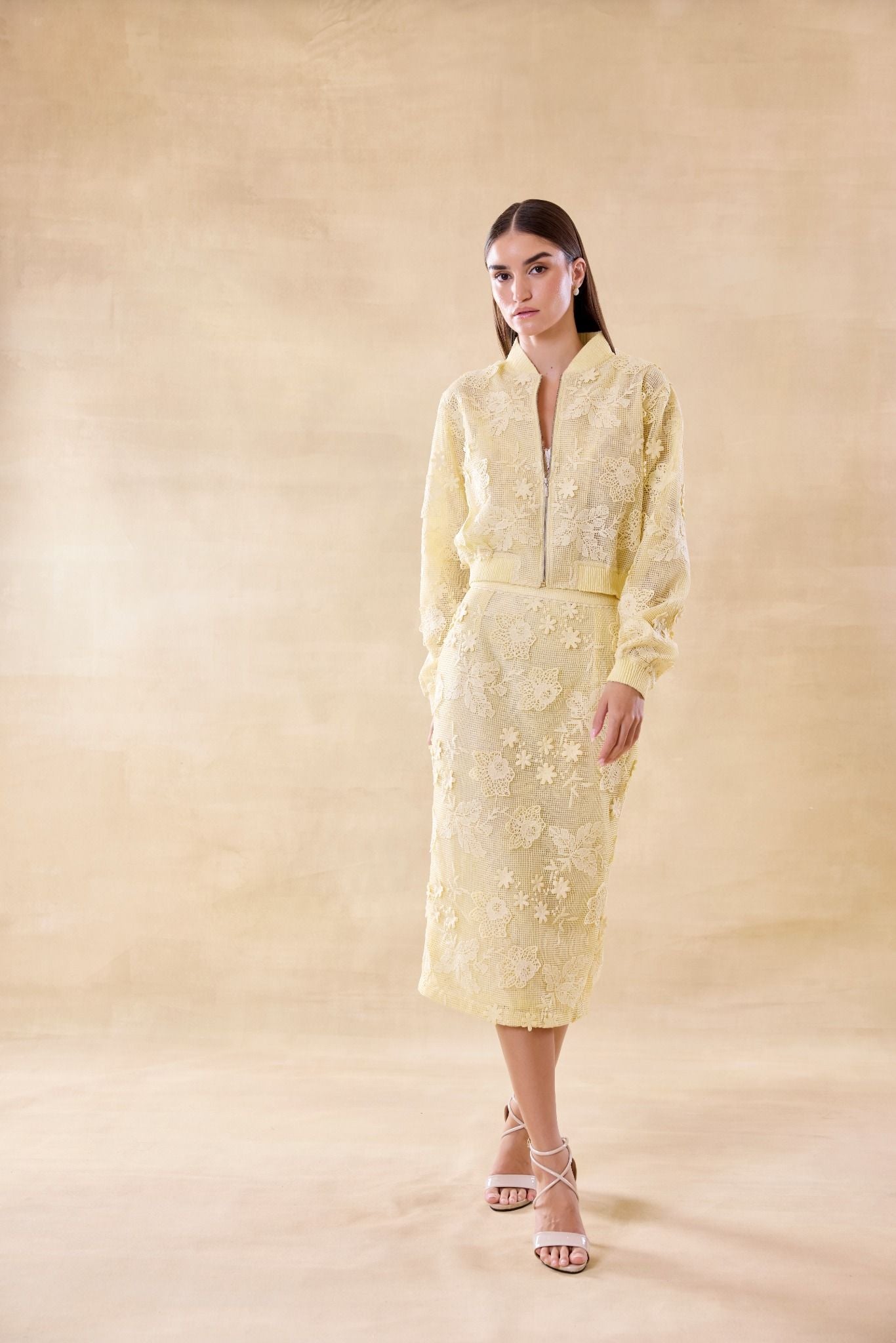Sunlit Lace Jacket and Skirt Set