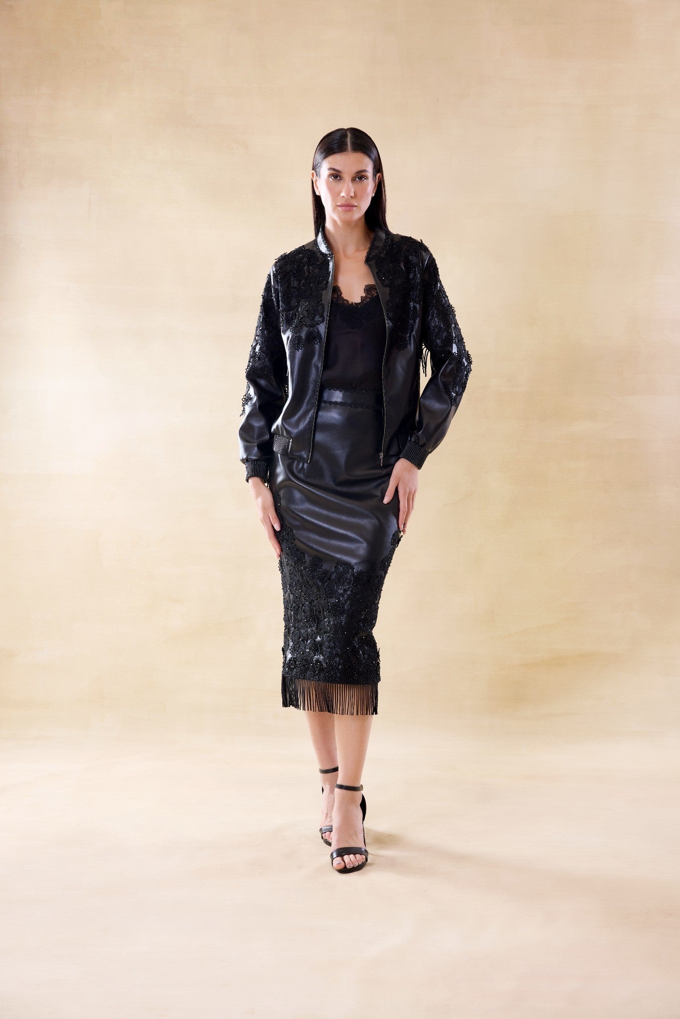 Noir Allure Jacket-Skirt Set
