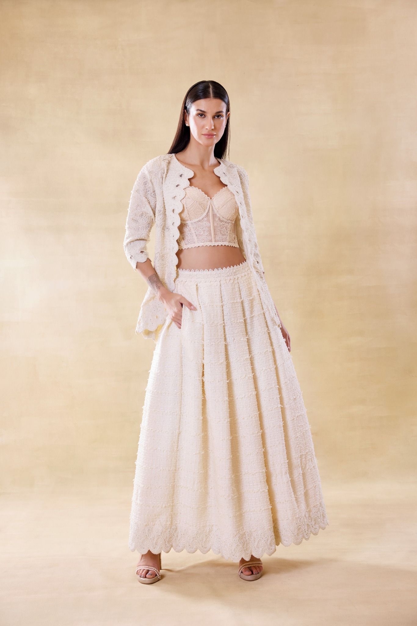 White Tweed Jacket and Skirt Set